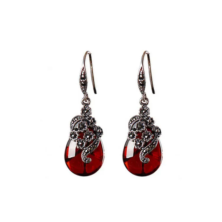 

Thai silver wholesale Thai classical s925 pure silver ornaments lady's pomegranate red eardrop cross-border accessories