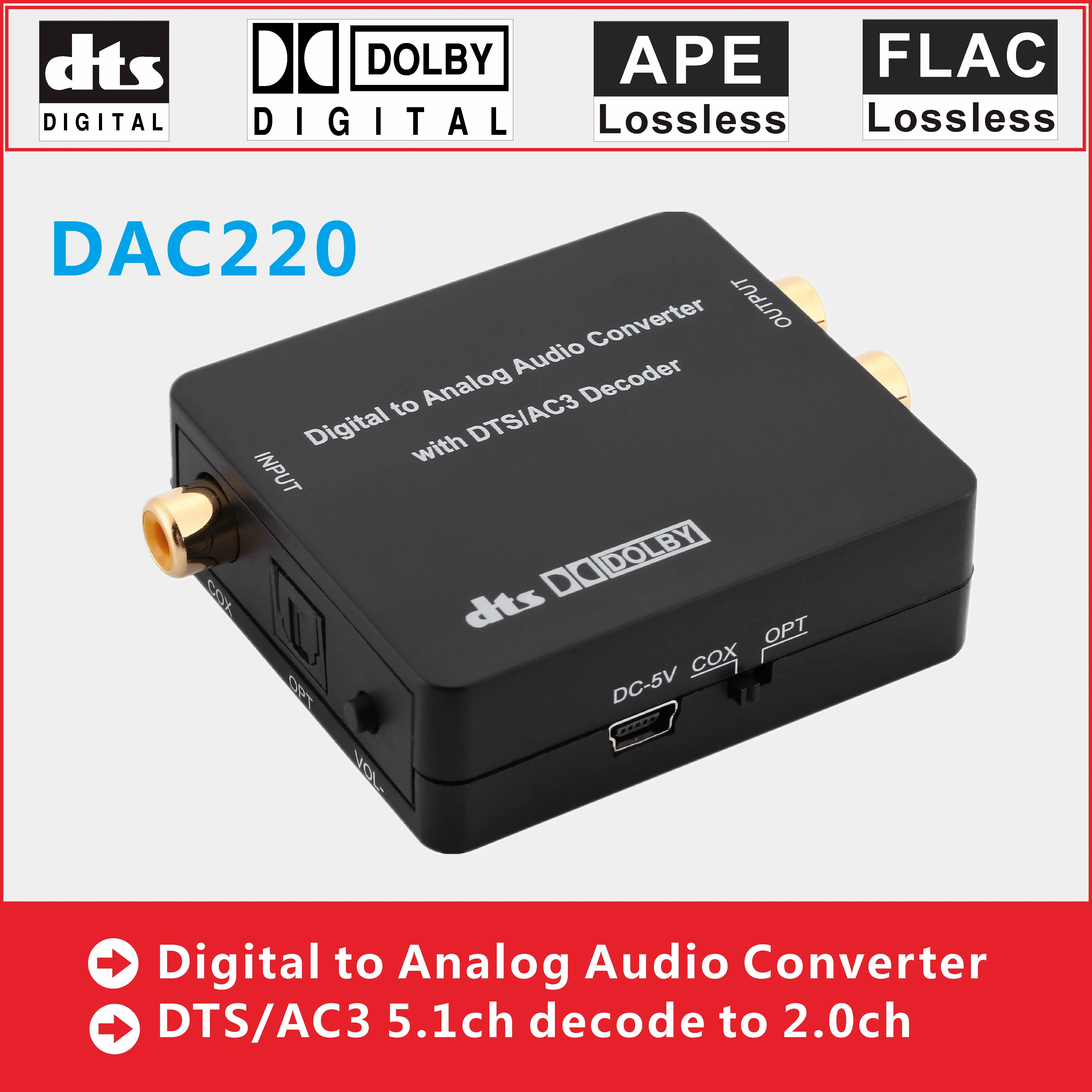 

DTS AC3 dolby Digital 2.0 Audio Decoder Converter Gear DAC RUSH SPDIF Optical Coxial AUX input APE FLAC
