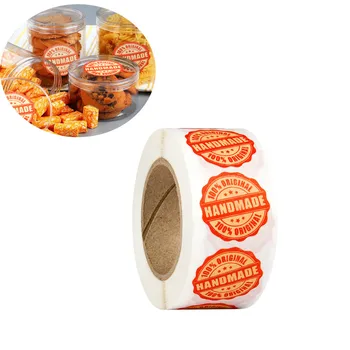 

500pcs/roll Handmade Stickers Scrapbooking Hand Made Handmade Label Wedding Stickers Adhesive Sticker Kraft Round Labels