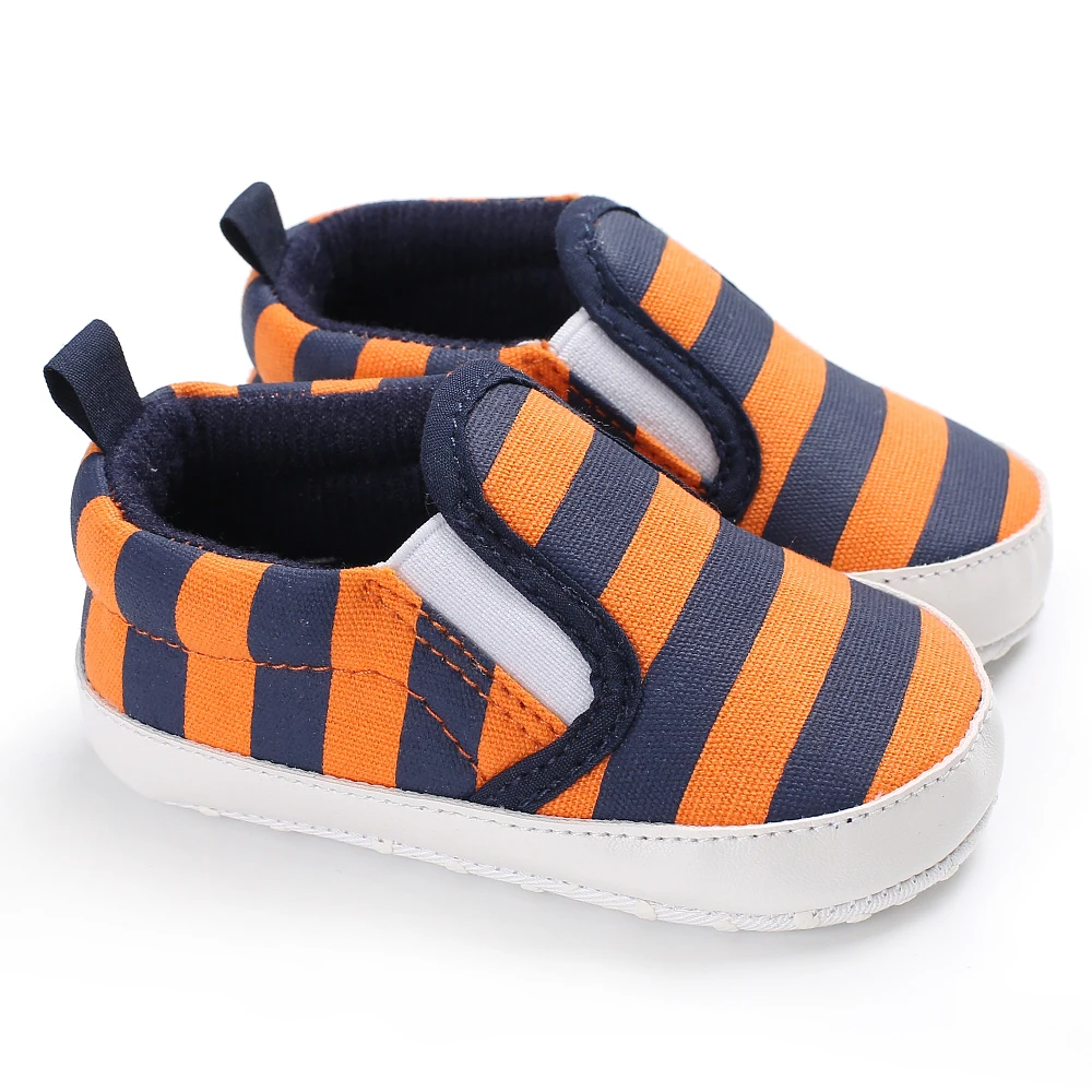 Newborn Boy Baby Shoes Toddler Soft Sole Simple Canvas Striped Print 0-18 Months Casual Boy Shoes First Walkers Crib Shoes
