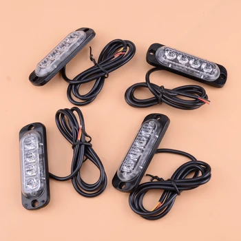 

beler 4Pcs Universal White/Amber Surface Mount 12-24V 20W 4-LED Emergency Warning Flashing Grill Strobe Light