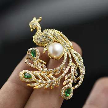 

KingDeng Natural Pearls Brooches Ethnic Zircon Phoenix Women Accessories Enamel Pin Trendy Lapel Pin Luxury Jewelry Gold Pendent