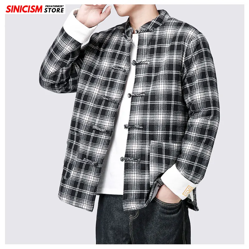Sinicism Store мужская хлопковая утепленная одежда Tang Parkas мужская осенне-зимняя клетчатая куртка мужская мода оверсайз Winderbreak
