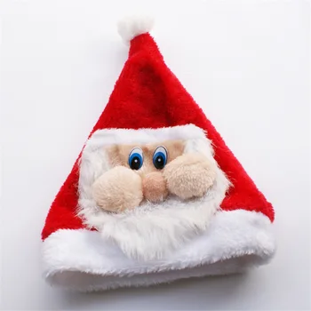 

Thicken Santa Claus Hat Short Plush Fabric Santa Face Red Hat Christmas Decorations Festival Party Performance Hat 12 pcs/lot