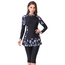 Из двух частей с длинным рукавом размера плюс консервативный Буркини мусульманский женский купальник полное покрытие скромные купальники Исламская спортивная одежда