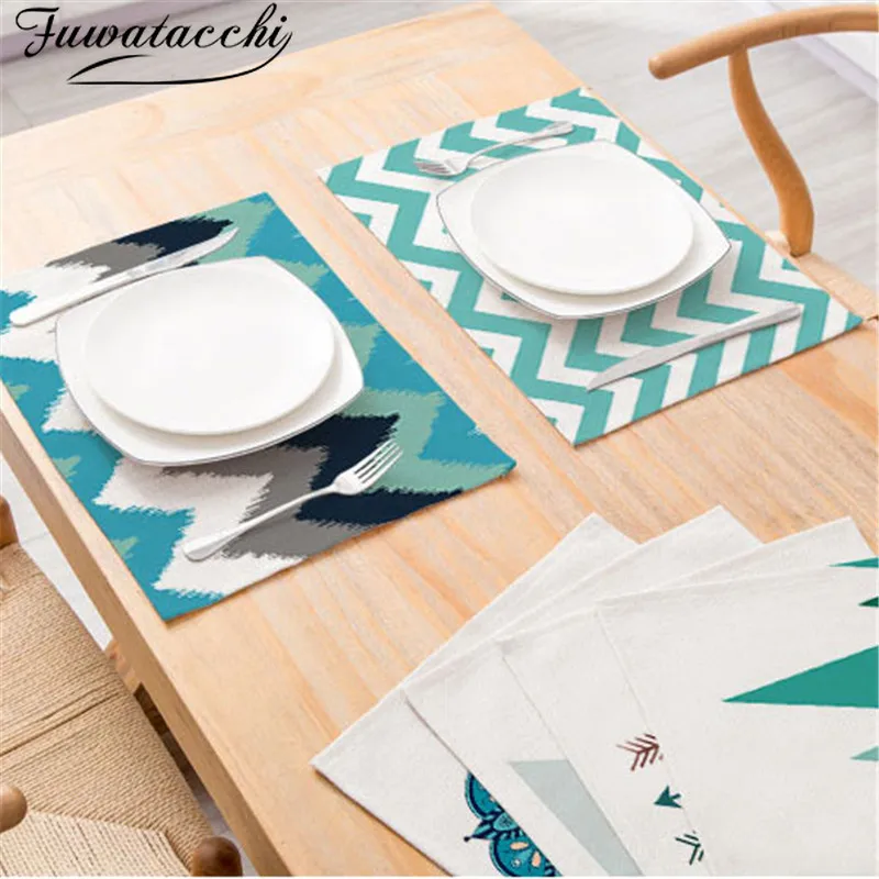 

FuwatacchiHot Geometric Patterns Distinctive Placemat Green Simple Table Napkins Dining Table Mat Bowls Drink Coasters Kitchen