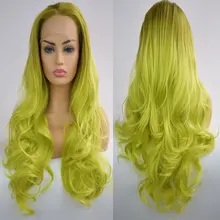 Темные корни эффектом деграде(переход от темного к зеленый естественно волнистые синтетические 13*4 Синтетические волосы на кружеве парик термостойкие волокна волосы натуральных волос для Для женщин вечерние парик