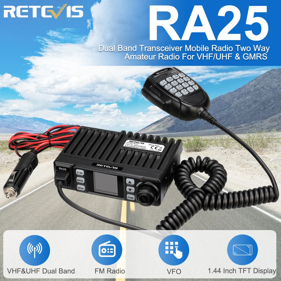 Retevis talkie walkie de voiture RA25, double bande/GMRS TFT LCD, Radio bidirectionnelle, 20W