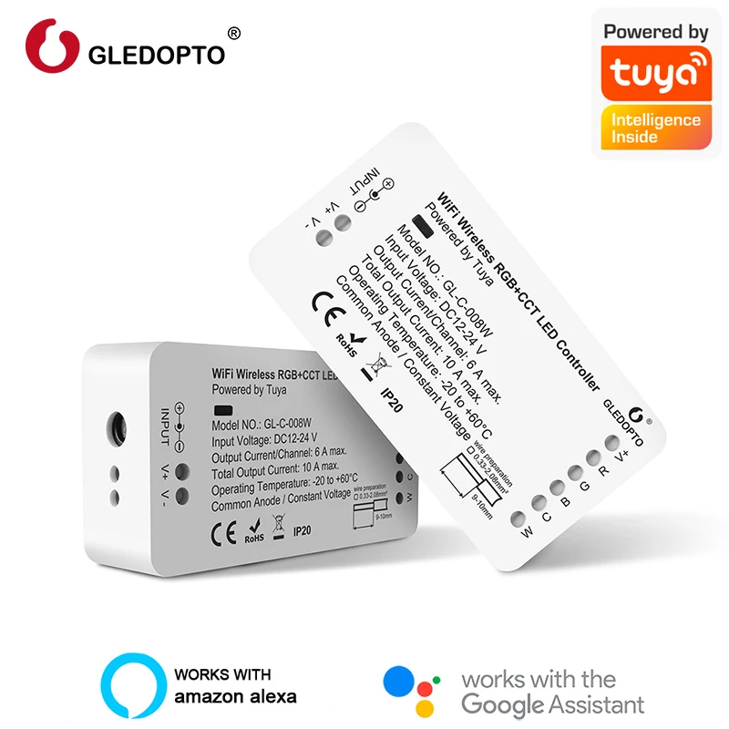 Умный светодиодный контроллер Gledopto Tuya Smart Life WiFi беспроводной RGB + CCT 12-24 В работает