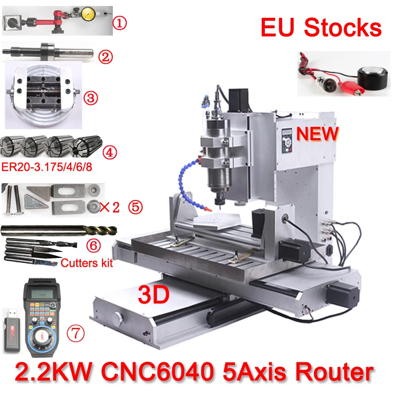 HY-6040 5 Axis 2200W CNC Aluninum Router Machine for Drilling Milling Engraver 