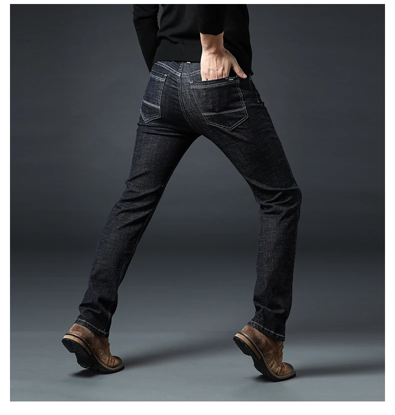 Большие размеры 40, 42, 44, 46, мужские брендовые джинсы, новинка, облегающие, деловые, повседневные, стрейчевые, джинсовые штаны, мужские, черные, синие, плотные брюки