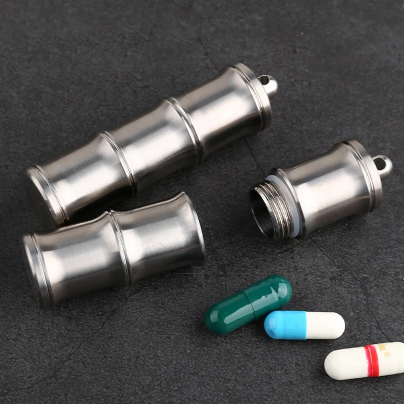 

Pill Box Capsule Shape Titanium Pill Case Keychain Outdoor Pocket Pill Holder Container Delicate Medicine Box
