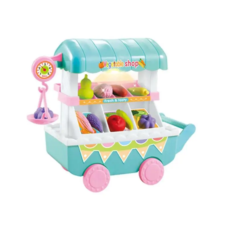 19pcs/set Kids Plastic Fruit Candy Vegetables Food Cart Toys for Children Pretend Play Cart Toys Set Kid Christmas Birthday Gift - Цвет: Vegetable stand