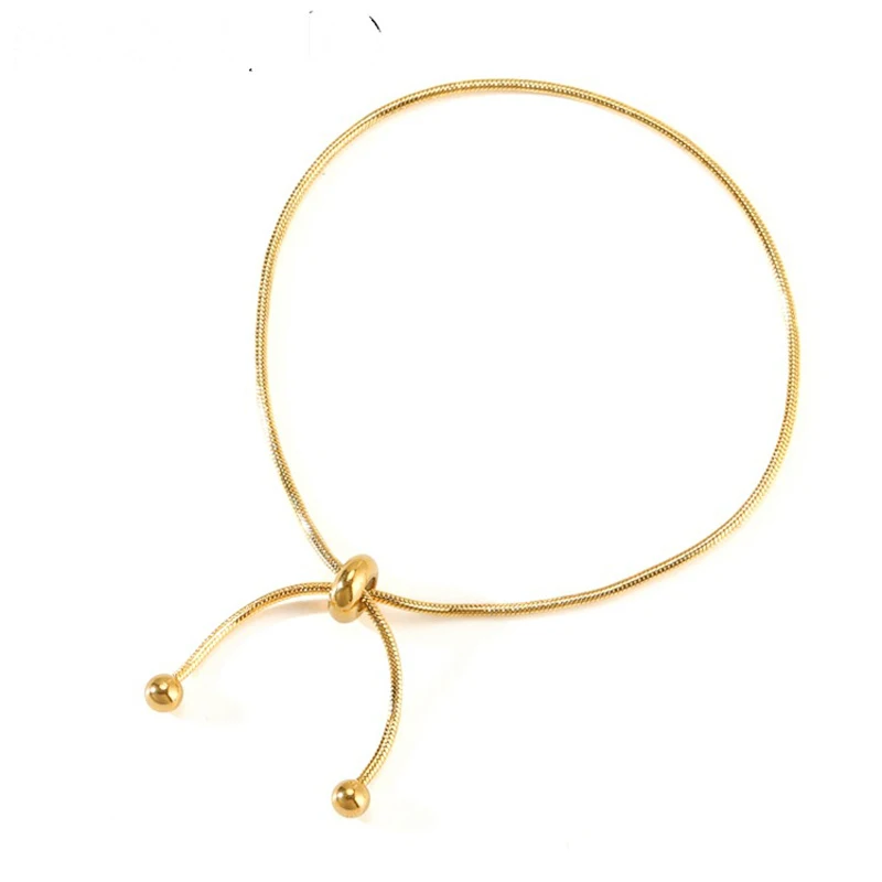 high quality Design Titanium Steel Pull-out Adjustable Bracelet Gold Color Snake Chain Bangle for Women Girl Men Beads Jewelry
