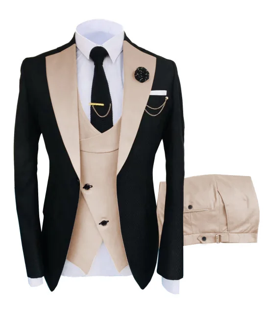 Suit Slim Fit Jacket+Vest+pant Mens Pink Two Button Grooms Formal Tuxedo Notched Collar Wedding 3 Piece