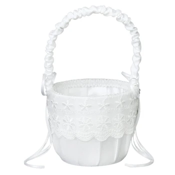 

Satin Lace Embellished Wedding Flower Girl Basket---White
