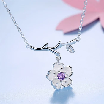 

Silver Color Cherry blossom Necklace Sakura Flowers Necklaces Pendants Fashion Jewelry For Women Girl Gift