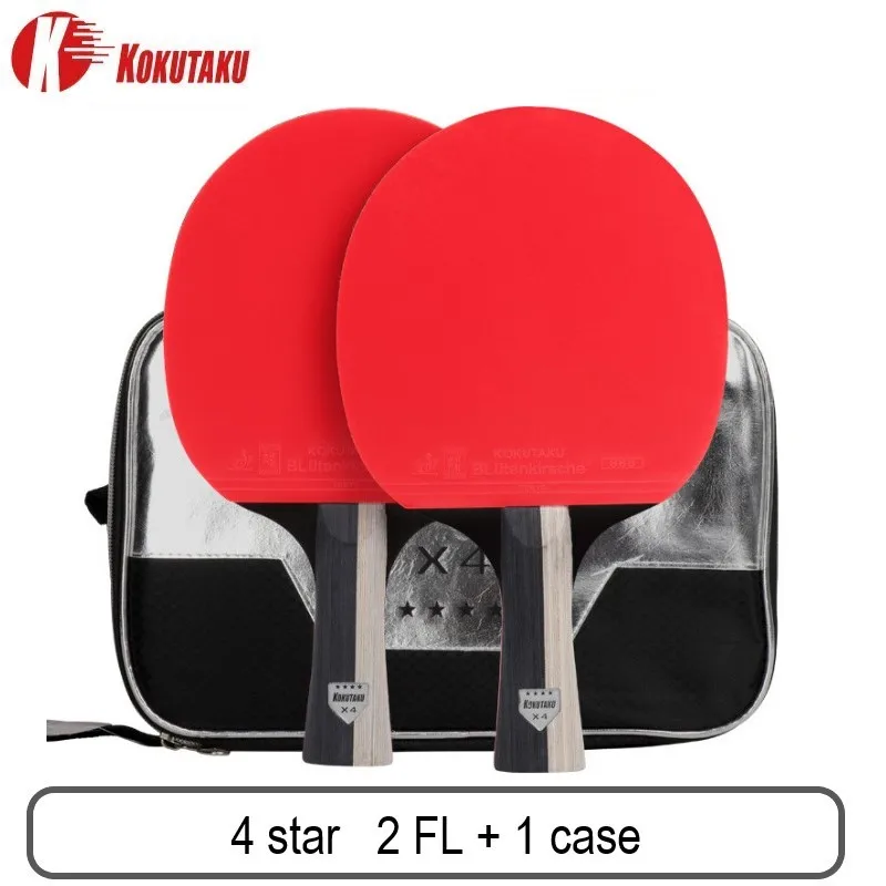 KOKUTAKU Professional Carbon Ping Pong Paddle Set with Premium Rubber and Carry Bag