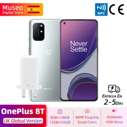Глобальная британская версия OnePlus 8 T 8 T Смартфон Snapdragon 865 8GB 128GB 6,55 ''120Hz жидкокристаллический дисплей 48MP Quad Cams 65W Charge NFC