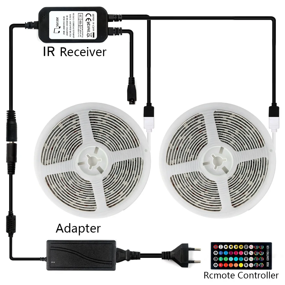 Светодиодная лента, светильник RGB SMD 5050, гибкая лента, светильник fita, водонепроницаемая лента 5 м 10 м, Диодная лента с музыкальным управлением, 12 В постоянного тока, пульт дистанционного управления