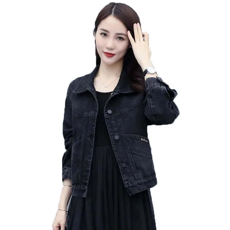 Black Denim Jacket Female 2021 Spring Autumn New Embroidery Korean Version Denim Jacket Women Loose Wild Thin Shor Coatt Top A65 denim jacket women 2021 spring and autumn new korean embroidered letters loose large size wild casual short jacket woman