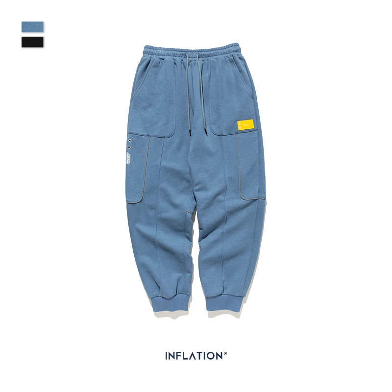 Мужские спортивные штаны в стиле хип-хоп с завязками, уличная одежда из трикотажной ткани с эластичным поясом, Мужские штаны с боковыми карманами, 93453W - Цвет: blue