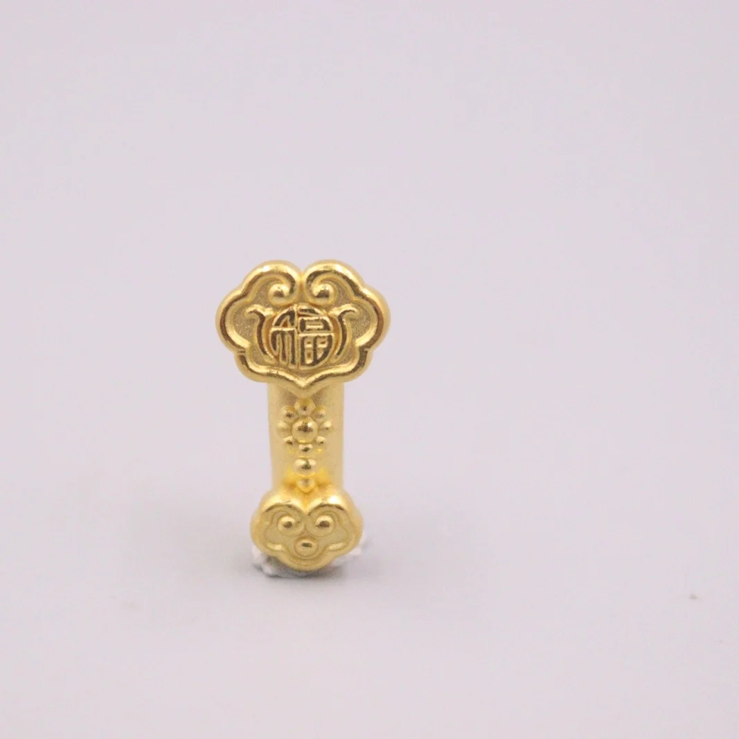 

Pure 24K Yellow Gold Pendant Women Men 3D Blessing Ruyi DIY Loose Bead Charms 0.7-1g