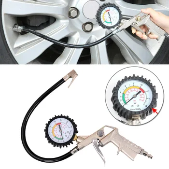 

220 Psi Lock On Tire Inflator Air Pressure Gauge Pistol Chuck Hose Car Bike Auto
