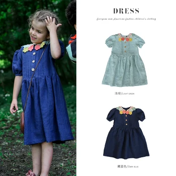 

ins children's skirt 20 spring and summer new products kai girls middle and small children's literature and art fresh three-dime