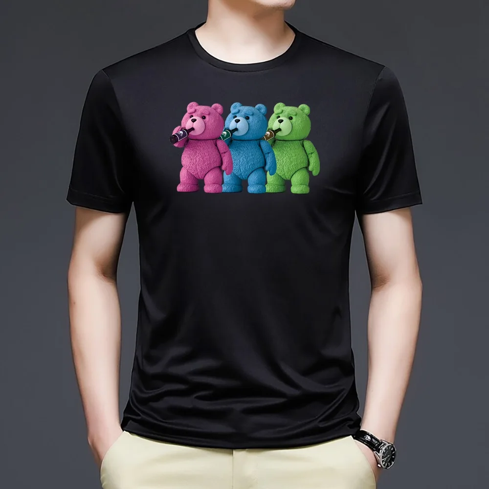 2022 Summer Bear Print Short-sleeved T-shirt Male Short Sleeved Summer Casual Loose O-Neck Tees Harajuku Streetwear Men T Shirt