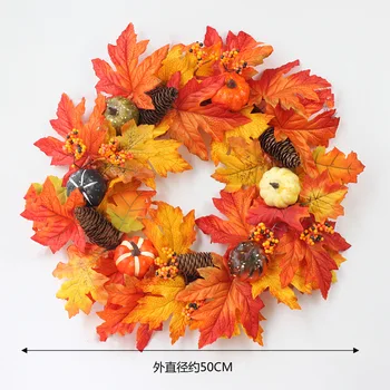 

Diameter 50cm Floral Artificial Pumpkin Wreath Door Hanging Wall Window Decoration Garland for Christmas Festival Wedding Decor
