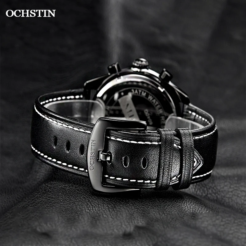 OCHSTIN Fashion Mens Sport Watches Silver White Top Brand Luxury Casual Chronograph Quartz Leather Wrist Watch 2020 New Clock