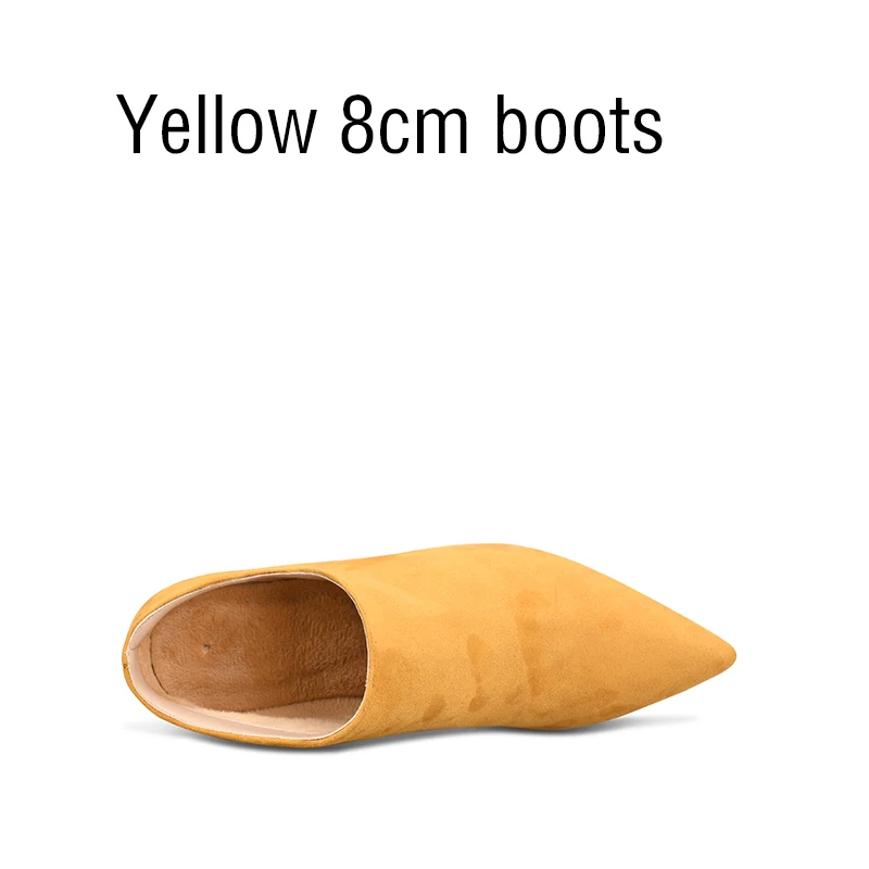 yellow 8cm heel GOXEOU/Новинка года; модные женские ботинки; короткие ботинки; ботильоны; сезон весна-осень; Вечерние туфли на высоком тонком каблуке с острым носком ручной работы; - Цвет: yellow 8cm heel