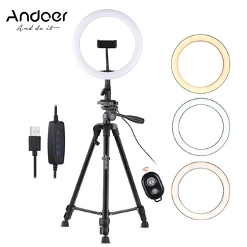 

Andoer 10inch LED Ring photo Lamp selfie Light with Tripod Stand Phone Holder Remote Shutter for Makeup Photography Youtube