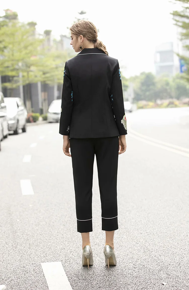 Svoryxiu Fashion Designer Autumn Winter Office Blazer Two Piece Set Women's High Quality Embroidery Trousers Twinset