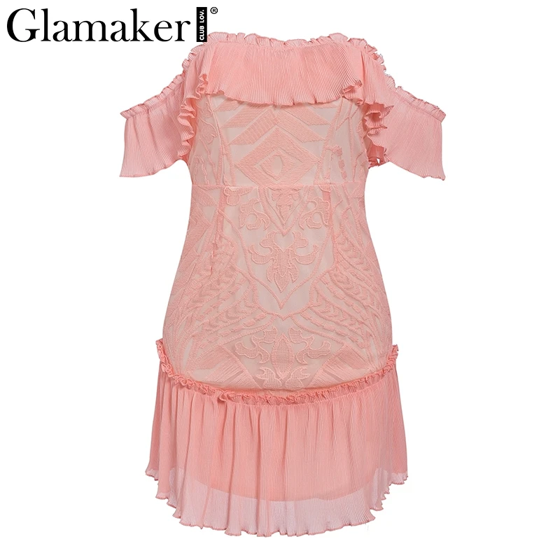 Glamaker, платье с открытыми плечами, ярко-розовое, а-силуэт, сексуальное, кружевное, вечернее, короткое, для девушек, платье для вечеринки, мини, Цветочное платье для женщин, элегантное