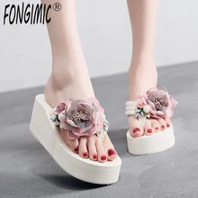 Женские летние шлепанцы на высоком каблуке 6 см; женские шлепанцы ручной работы; Летние вьетнамки; женские пляжные сандалии в богемном стиле; домашние тапочки