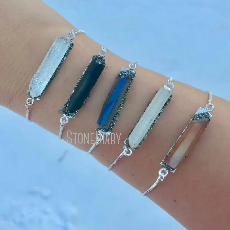 

BM11272 Assorted Color Titanium Aura Crystal Quartz Bar Bracelet Silver Plated Adjustable Rainbow Quartz Bracelet For Women