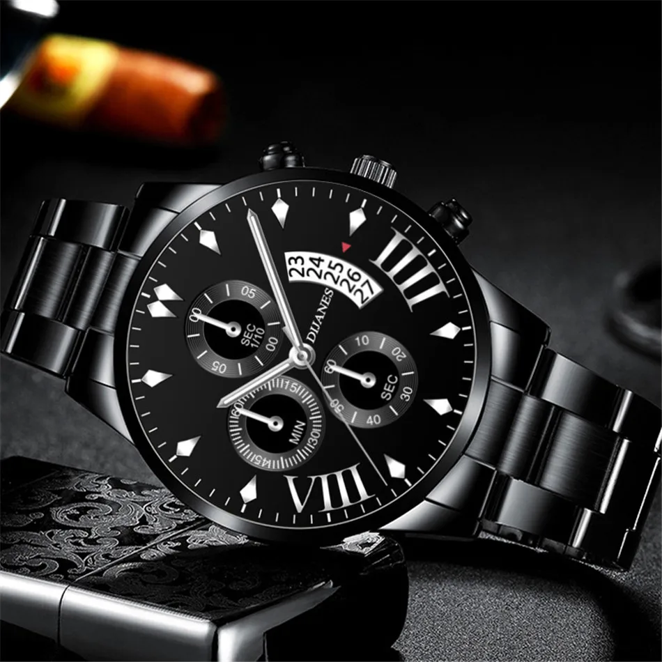New Men Business Stainless Steel Quartz Wristwatch Fashion Mens Watches Calendar Date Clock Man Silver Bracelet Male Watch