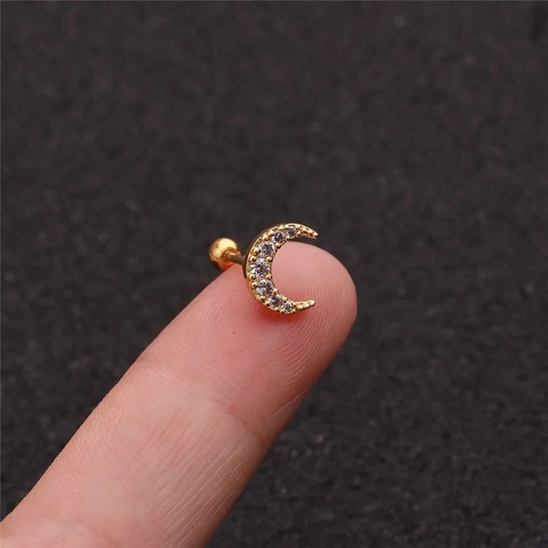 PINKSEE Crystal Moon Tragus Сережки для пирсинга из нержавеющей стали с Цирконом Серьги-гвоздики очаровательные ювелирные изделия для тела