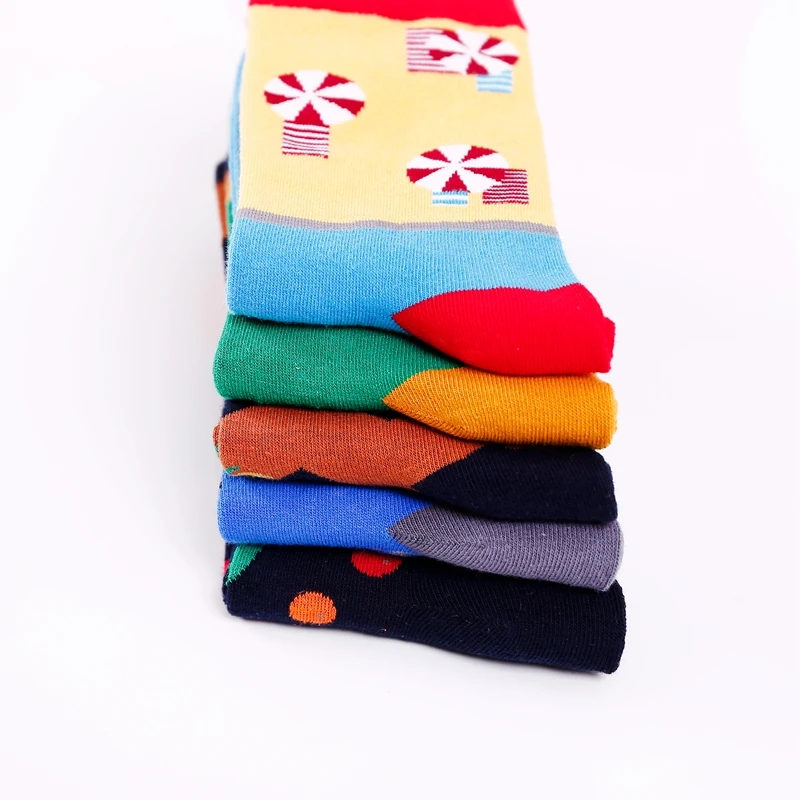 Женские носки из чесаного хлопка, Мультяшные носки для пляжа, аэропорта, корабля, фруктов, самолета, геометрических фигур, новинка, забавные носки унисекс, парные носки