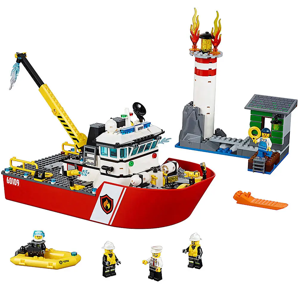 10830 пожарная лодка Lepining City Fire Police 60109 строительные блоки кирпичи модель игрушки