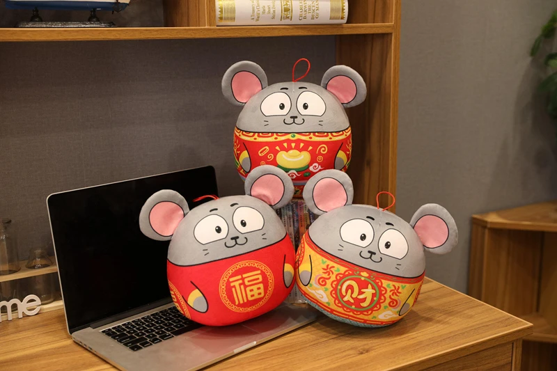 1PC 25CM New Year Round Shape Plush Rat Year Mascot Toy Plush Red Mouse Pendant Soft Doll Party Home Decoration Gift