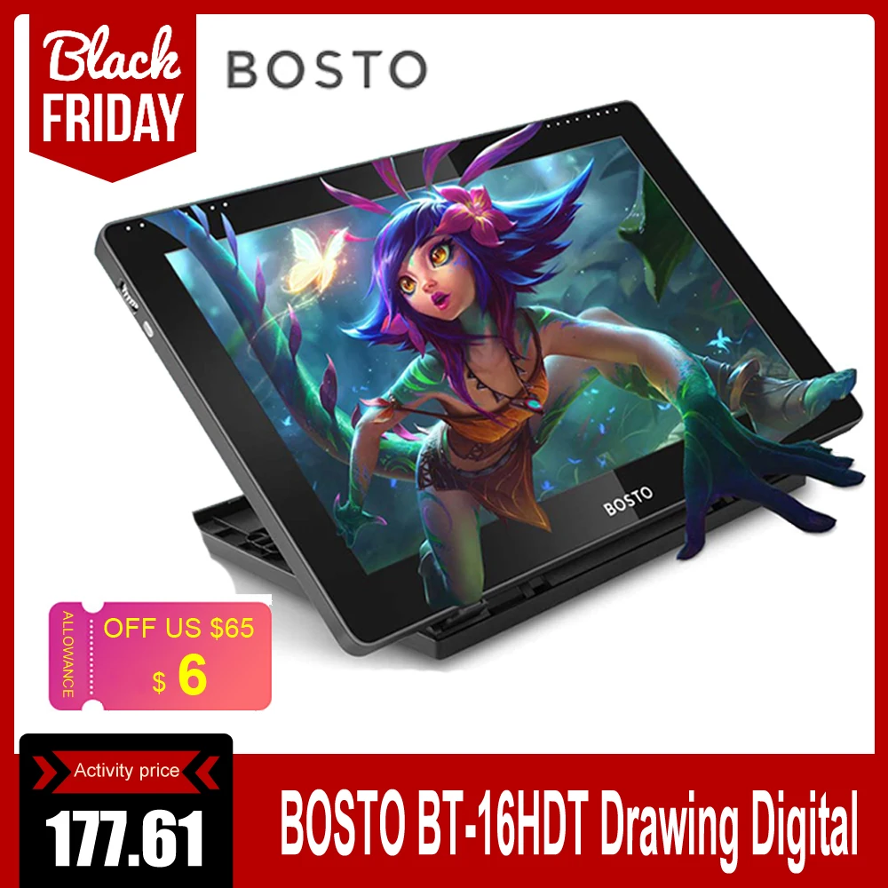 

BOSTO BT-16HDT Portable 15.6Inch H-IPS LCD Graphics Drawing Tablet Display 8192 Pressure Level Passive Technology Drawing Tablet