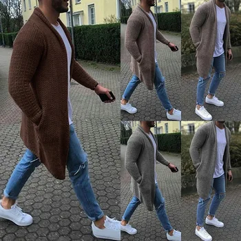 

2019 Casual Solid Men Cardigan Streetwear Long Sleeve Knitted Sweaters Autumn Mens Slim Fit Sweater Overcoat Plus Oversize