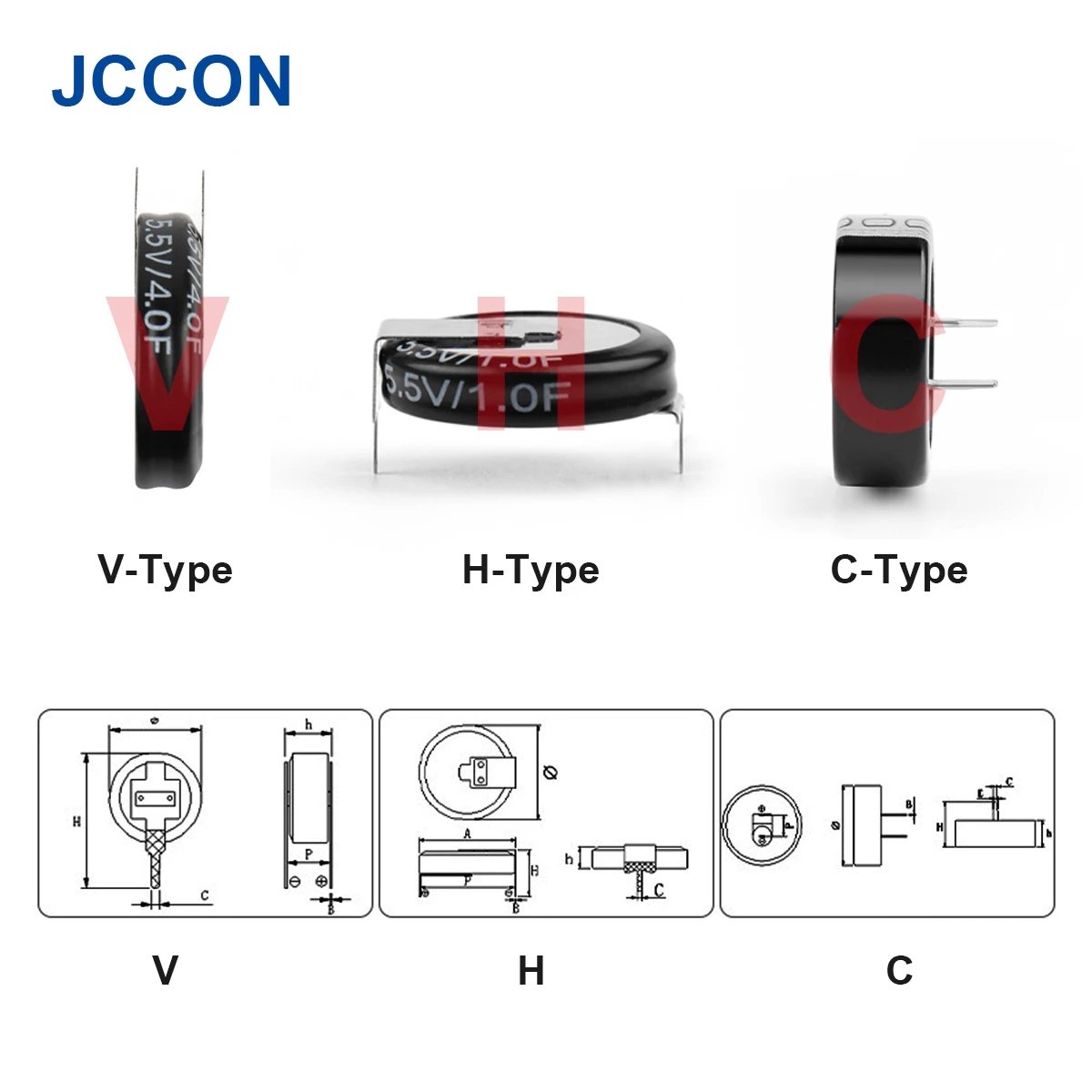 5.5V Super Capacitor 0.1F 0.22F 0.33F 0.47F 0.68F 1F 1.5F 4.0F Super Farad Capacitor H-Type V-Type C-Type Button Capacitance