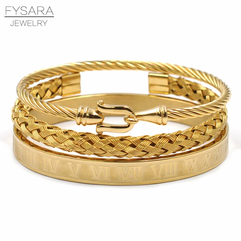 Fysara 3pcs/set Royal Roman Bracelets & Bangles Cable Wire Woven Bangles  For Men Stainless Steel Men Jewelry Accessories - Bangles - AliExpress