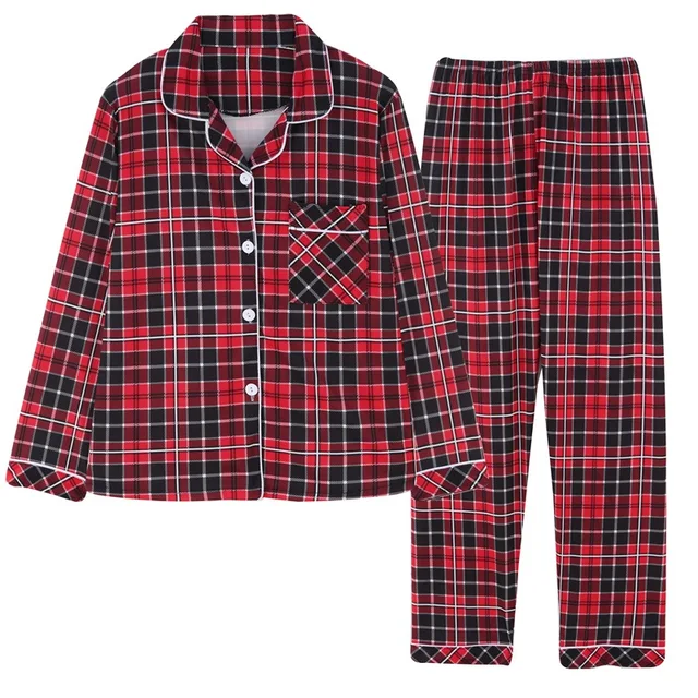 2021 Spring Plaid Two-piece Home Suit for Women Viscose Long-sleeved Lapel Pants Pajamas Women Summer Pyjamas Femme Home Clothes 789-1