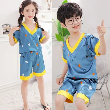 

Kids Summer Pajamas Set Brother Sister Pajama Nightgowns Boys Girls Sleepwear Tops Shorts 2PCS Children Cartoon Outfits Pyjama