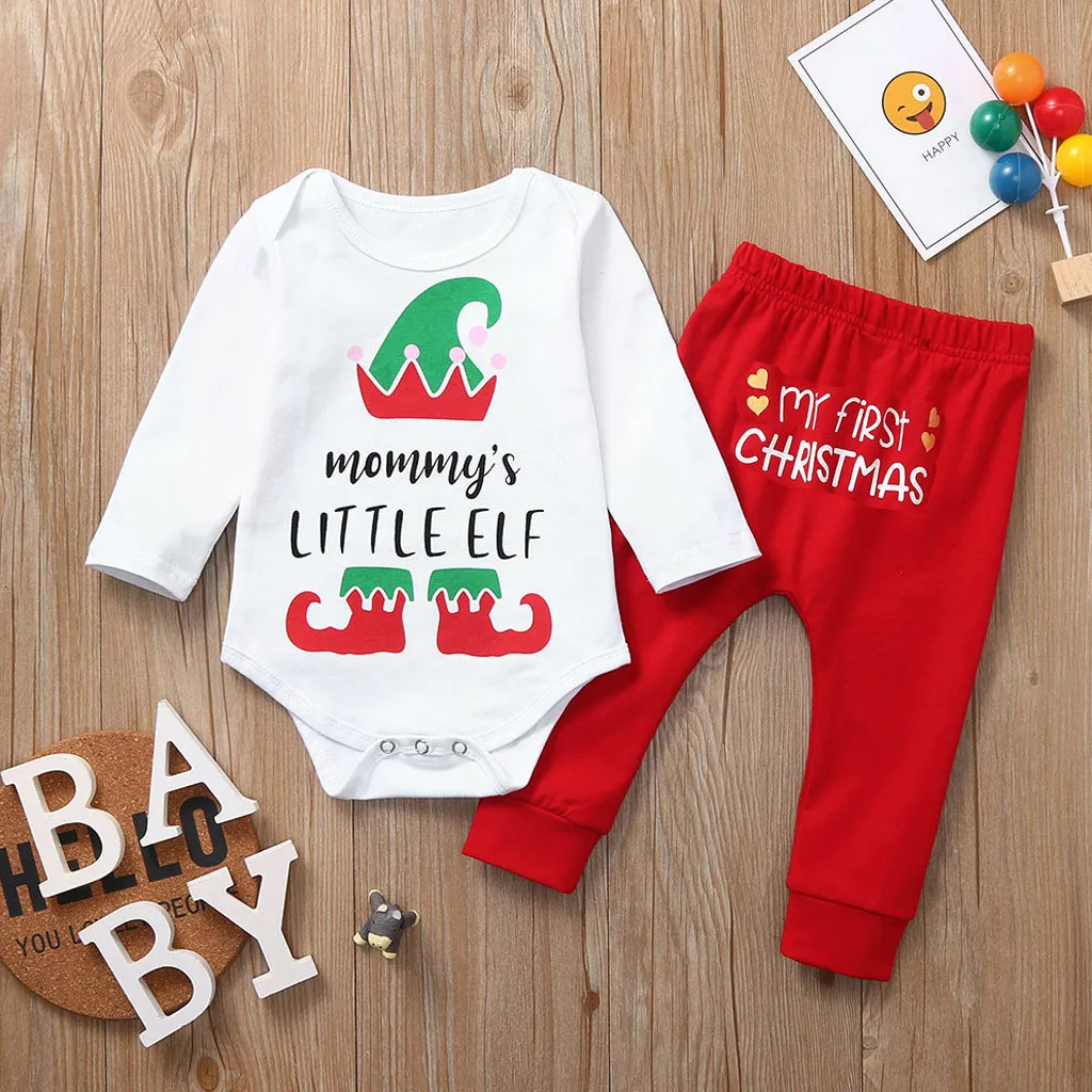Одежда для новорожденных; одежда для маленьких девочек; штаны с надписью «My First Christmas»; боди «Mommy's Little Elf»; рождественские костюмы для малышей; Одежда для девочек
